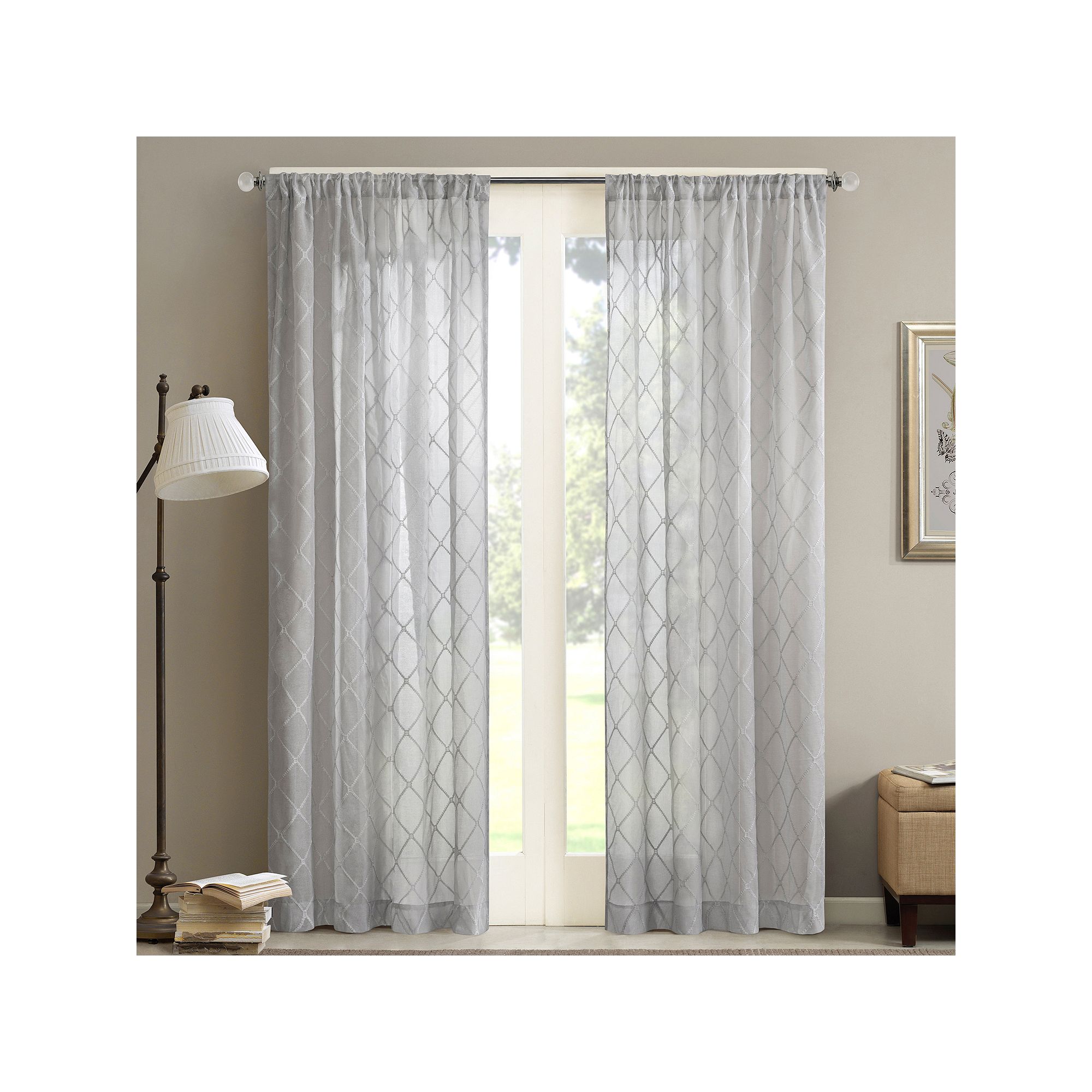 Madison Park 1-Panel Iris Diamond Sheer Window Curtain, Gray