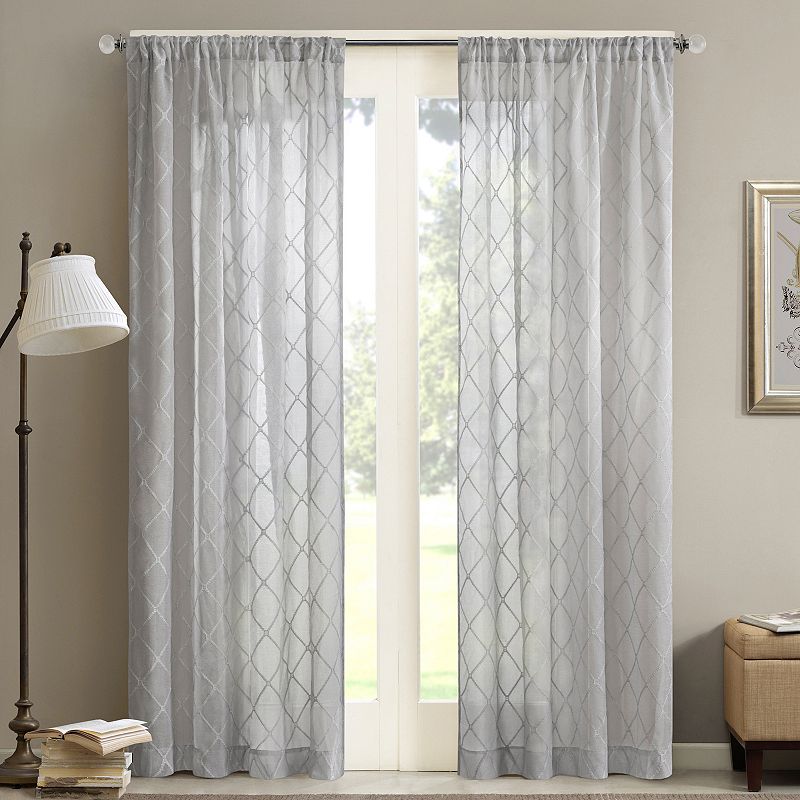 95"x50" Clarissa Diamond Sheer Curtain Panel Gray