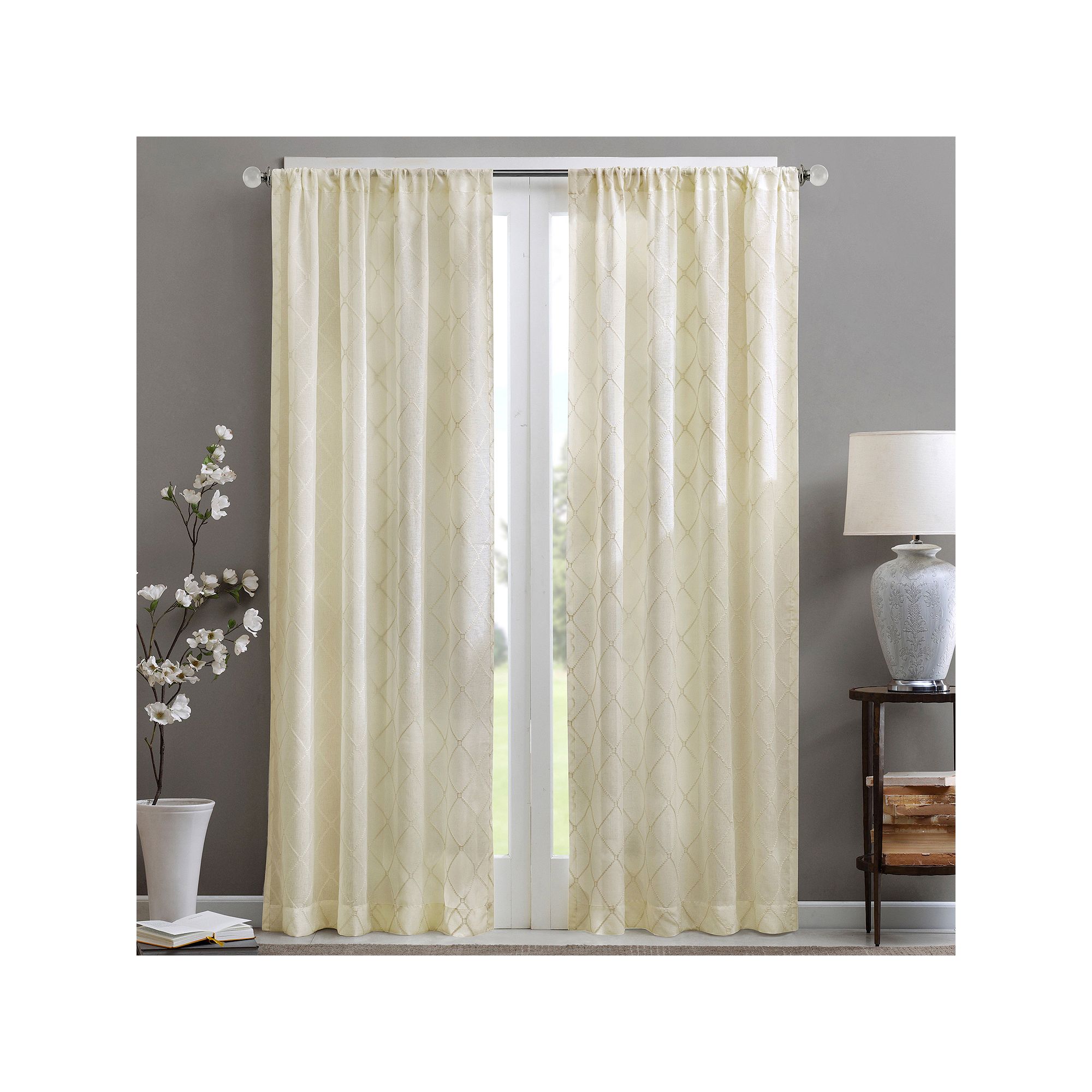 Madison Park 1-Panel Iris Diamond Sheer Window Curtain, Ivory