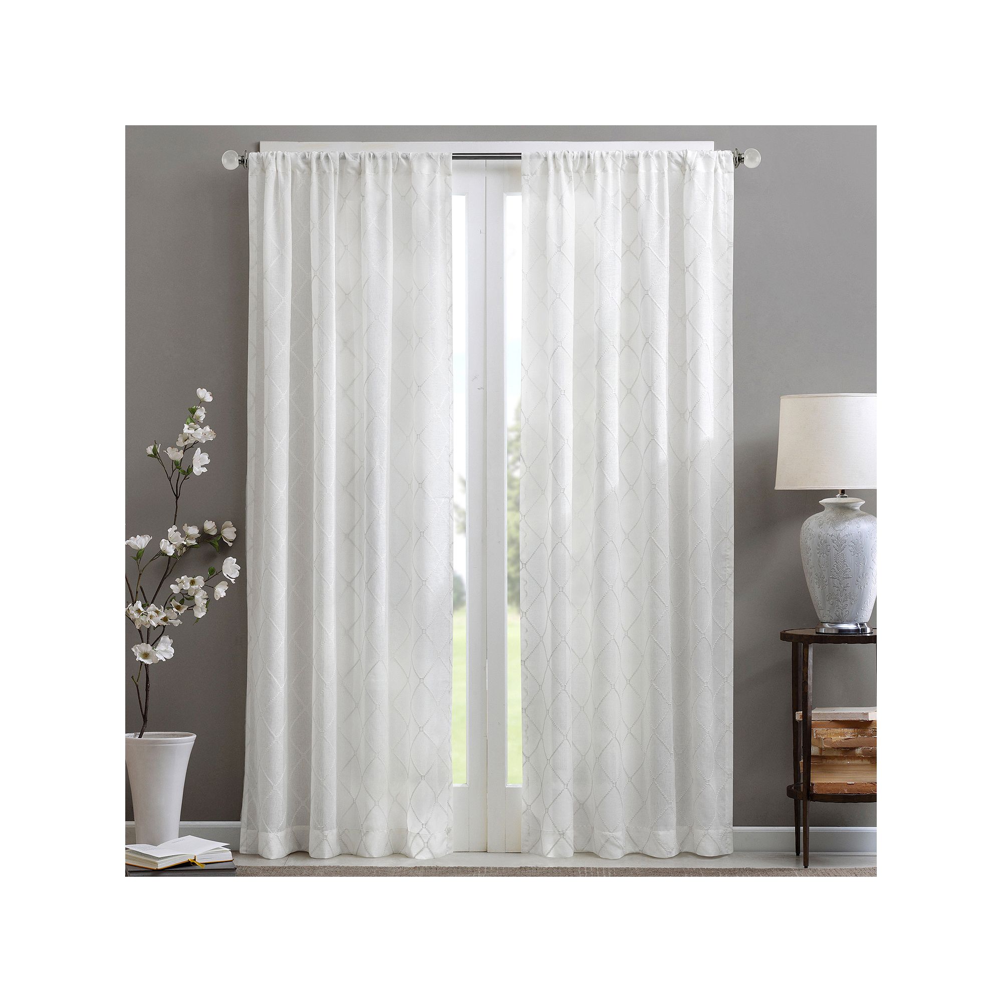 Madison Park 1-Panel Iris Diamond Sheer Window Curtain, White