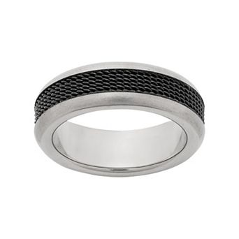 Jewelry Nation Titanium and Black Ion-Plated Titanium Mesh Wedding Band - Men