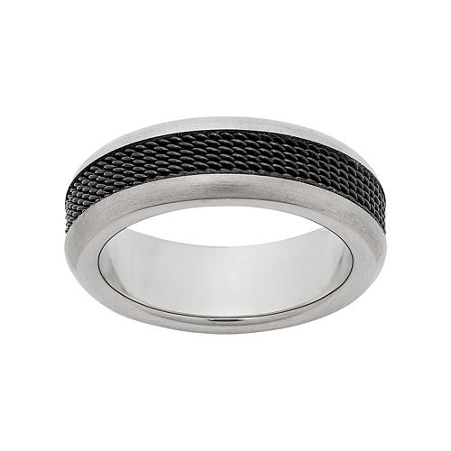 Titanium & Black IonPlated Titanium Mesh Wedding Band Men