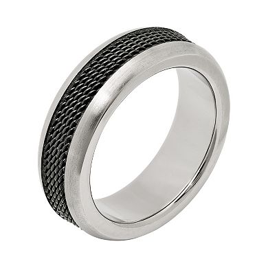 Titanium and Black Ion-Plated Titanium Mesh Wedding Band - Men