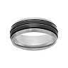 Titanium and Black Ion-Plated Titanium Striped Wedding Band - Men