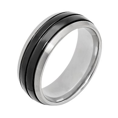 Titanium and Black Ion-Plated Titanium Striped Wedding Band - Men