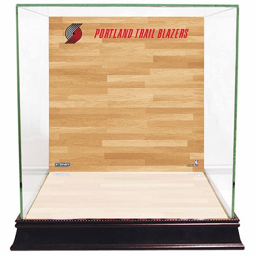 Steiner Sports Glass Basketball Display Case with Portland Trail Blazers Logo On Court Background