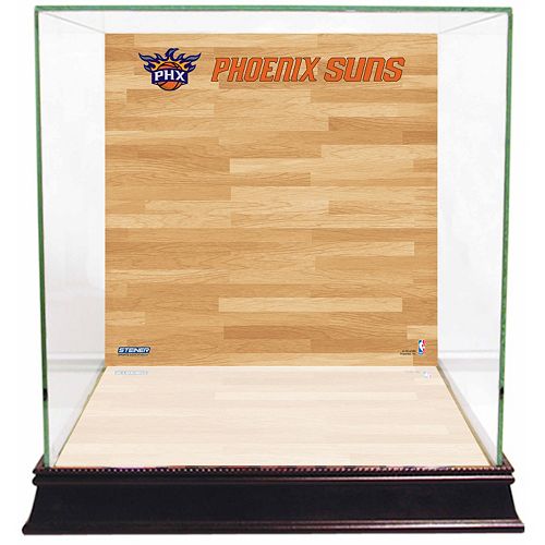 Steiner Sports Glass Basketball Display Case with Phoenix Suns Logo On Court Background