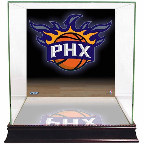 Steiner Sports Glass Basketball Display Case with Phoenix Suns Logo Background
