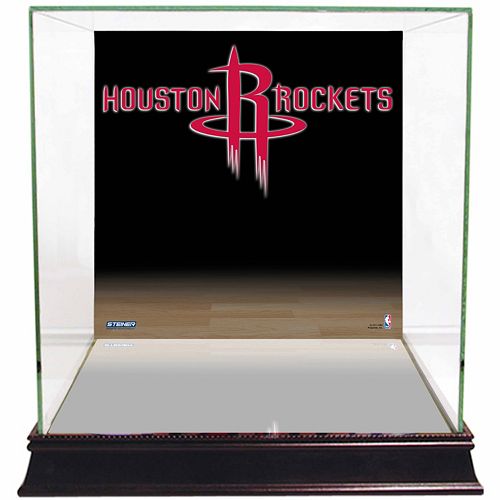 Steiner Sports Glass Basketball Display Case with Houston Rockets Logo Background