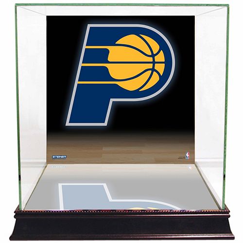 Steiner Sports Glass Basketball Display Case with Indiana Pacers Logo Background