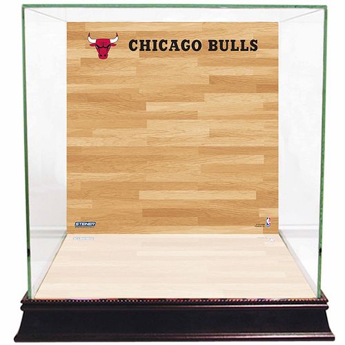Steiner Sports Glass Basketball Display Case with Chicago Bulls Logo On Court Background