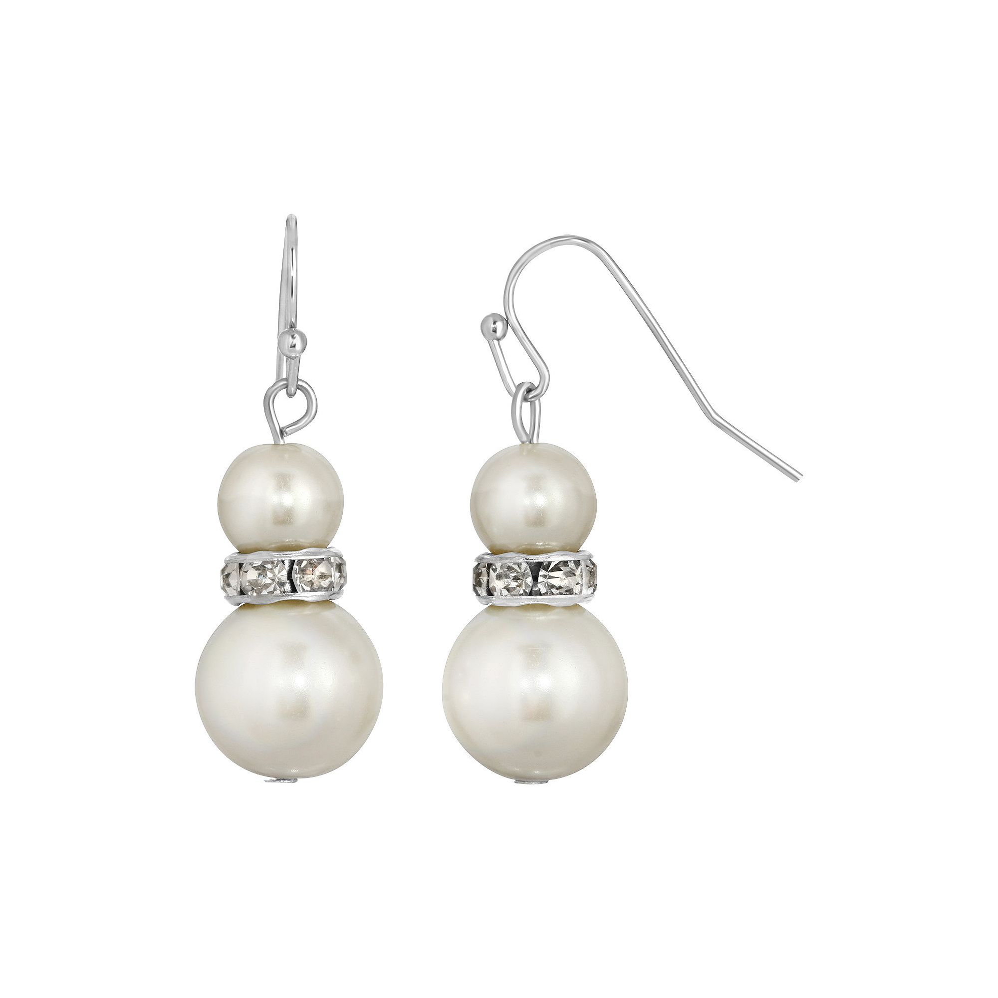1928 Graduated Simulated Pearl Drop Earrings, Womens, White