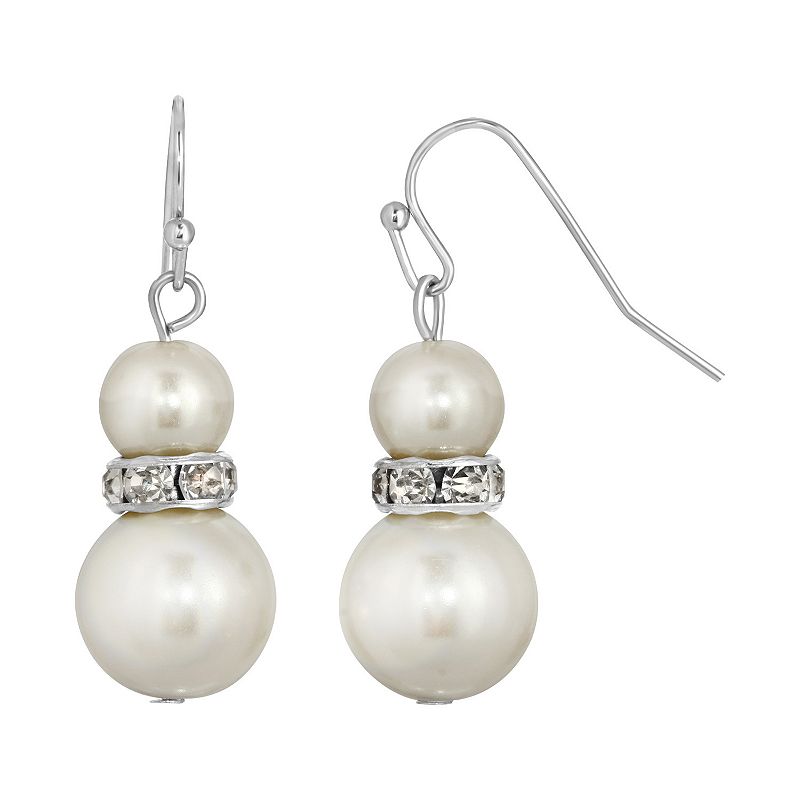 1928 Graduated Simulated Pearl Drop Earrings, Womens, White