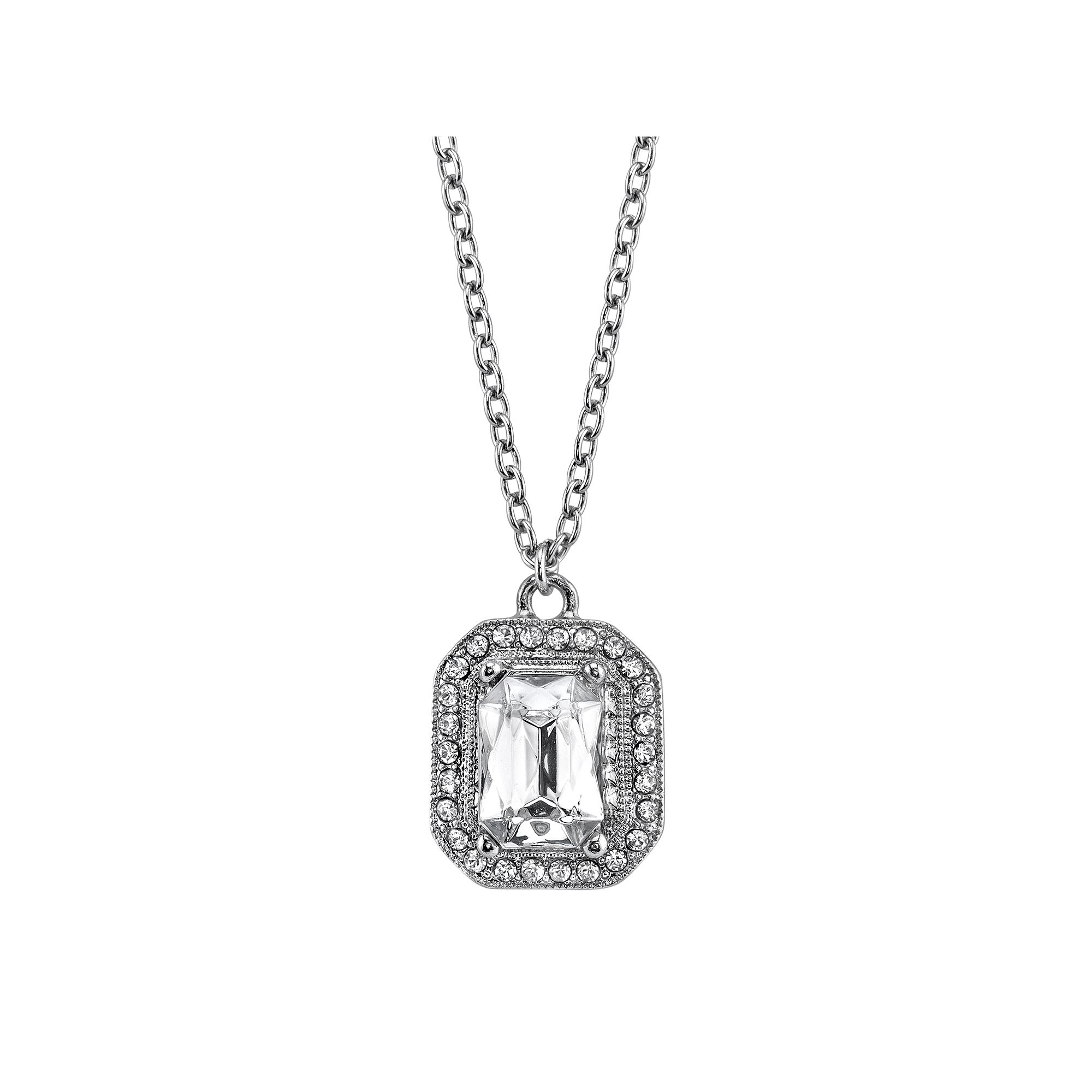 1928 Rectangle Halo Pendant Necklace, Womens, Size: 16, White
