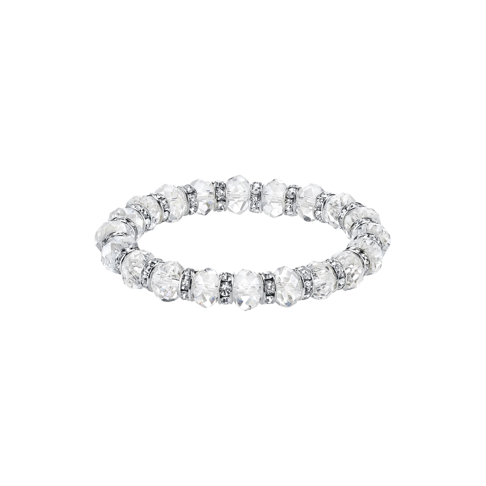 1928 Simulated Crystal & Clear Bead Stretch Bracelet, Womens, White