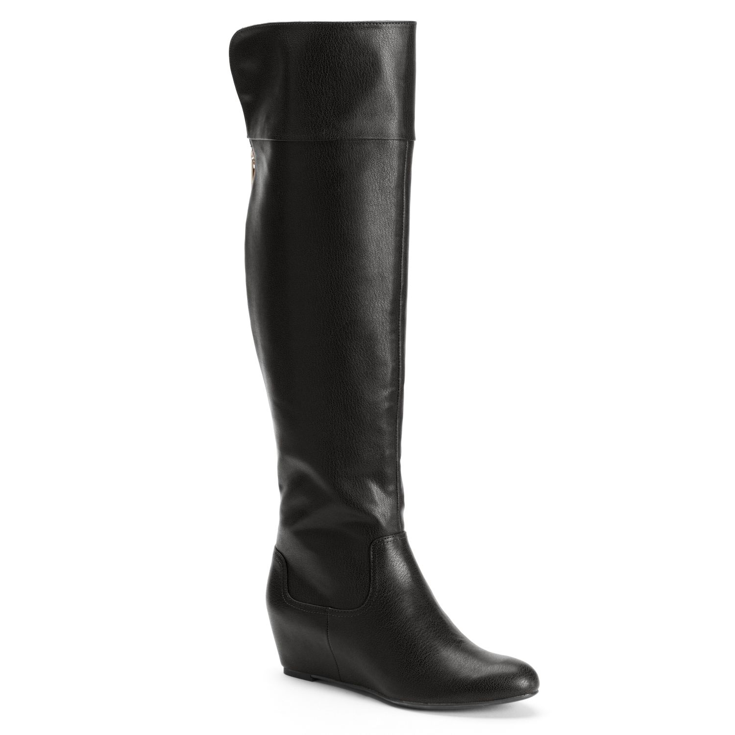black wedge over the knee boots