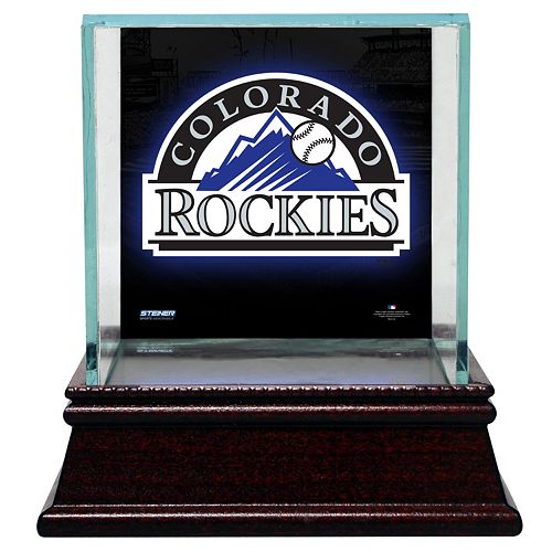 Steiner Sports Glass Single Baseball Display Case with Colorado Rockies Logo Background