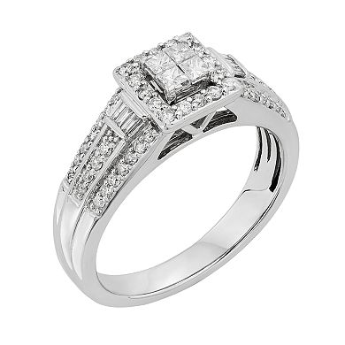 Diamond Square Halo Engagement Ring in 10k White Gold (1/2 Carat T.W.)