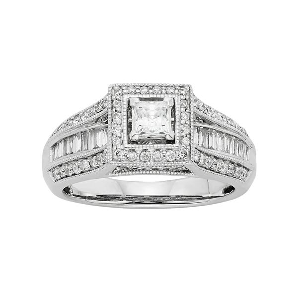 Diamond Square Halo Engagement Ring in 10k White Gold (1 Carat T.W.)