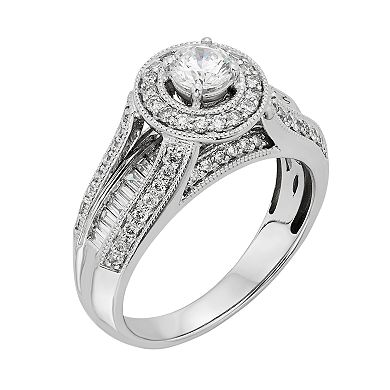 Diamond Halo Engagement Ring in 10k White Gold (1 Carat T.W.)