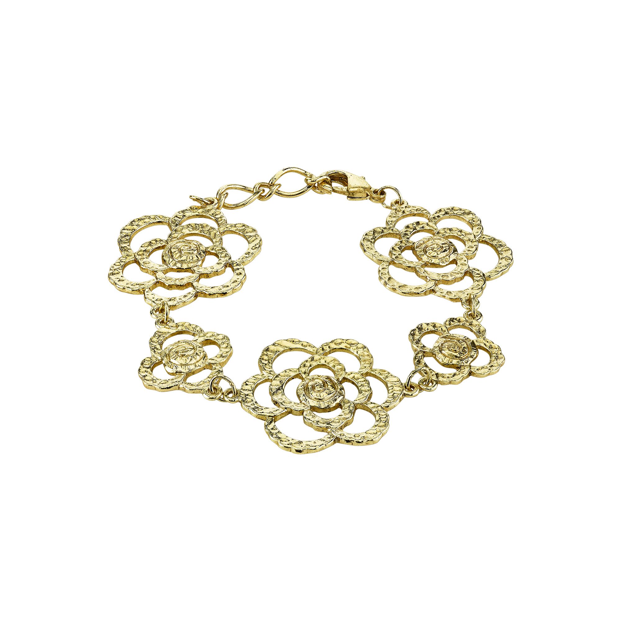 1928 Hammered Flower Bracelet, Womens, Size: 7, Gold Tone