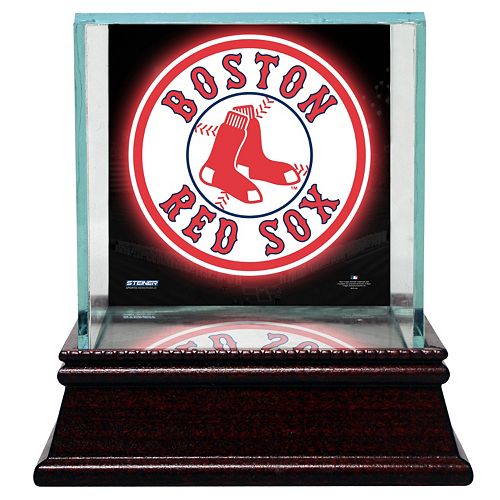 Steiner Sports Glass Single Baseball Display Case with Boston Red Sox Logo Background
