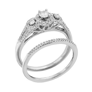 Diamond Halo Engagement Ring Set in 10k White Gold (1/2 Carat T.W.)