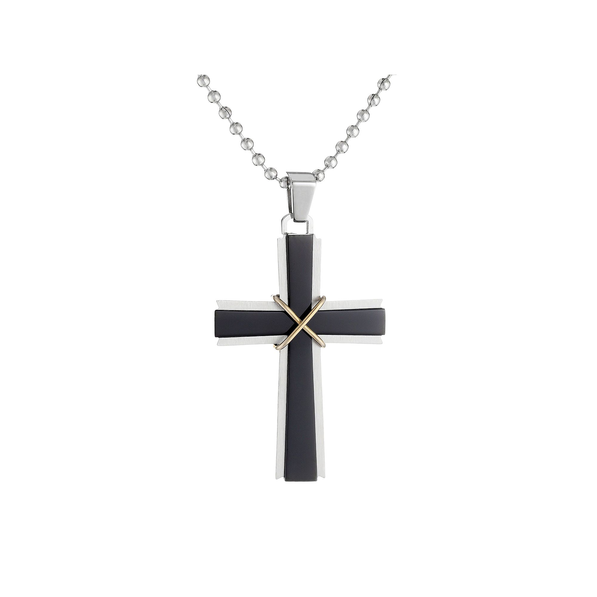 LYNX Tri-Tone Stainless Steel Cross Pendant Necklace - Men, Womens, Size: