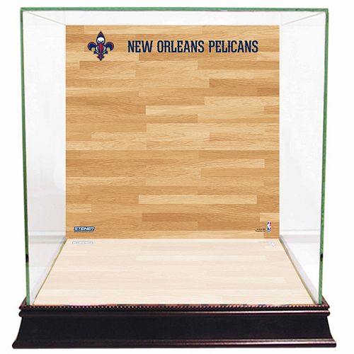Steiner Sports Glass Basketball Display Case with New Orleans Pelicans Logo On Court Background