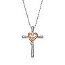 Timeless Sterling Silver Diamond Accent 14k Rose Gold Over Silver Two Tone Heart Cross Pendant Necklace