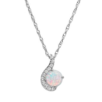 Classic Treasures Lab-Created Opal and Lab-Created White Sapphire Sterling Silver Pendant Necklace