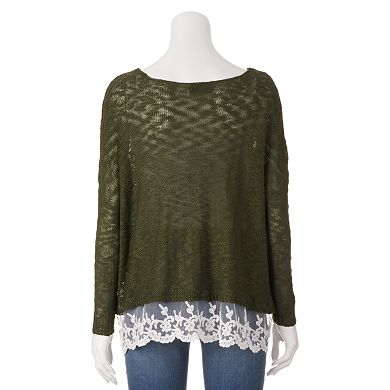 It's Our Time Lace Trim Sweater - Juniors