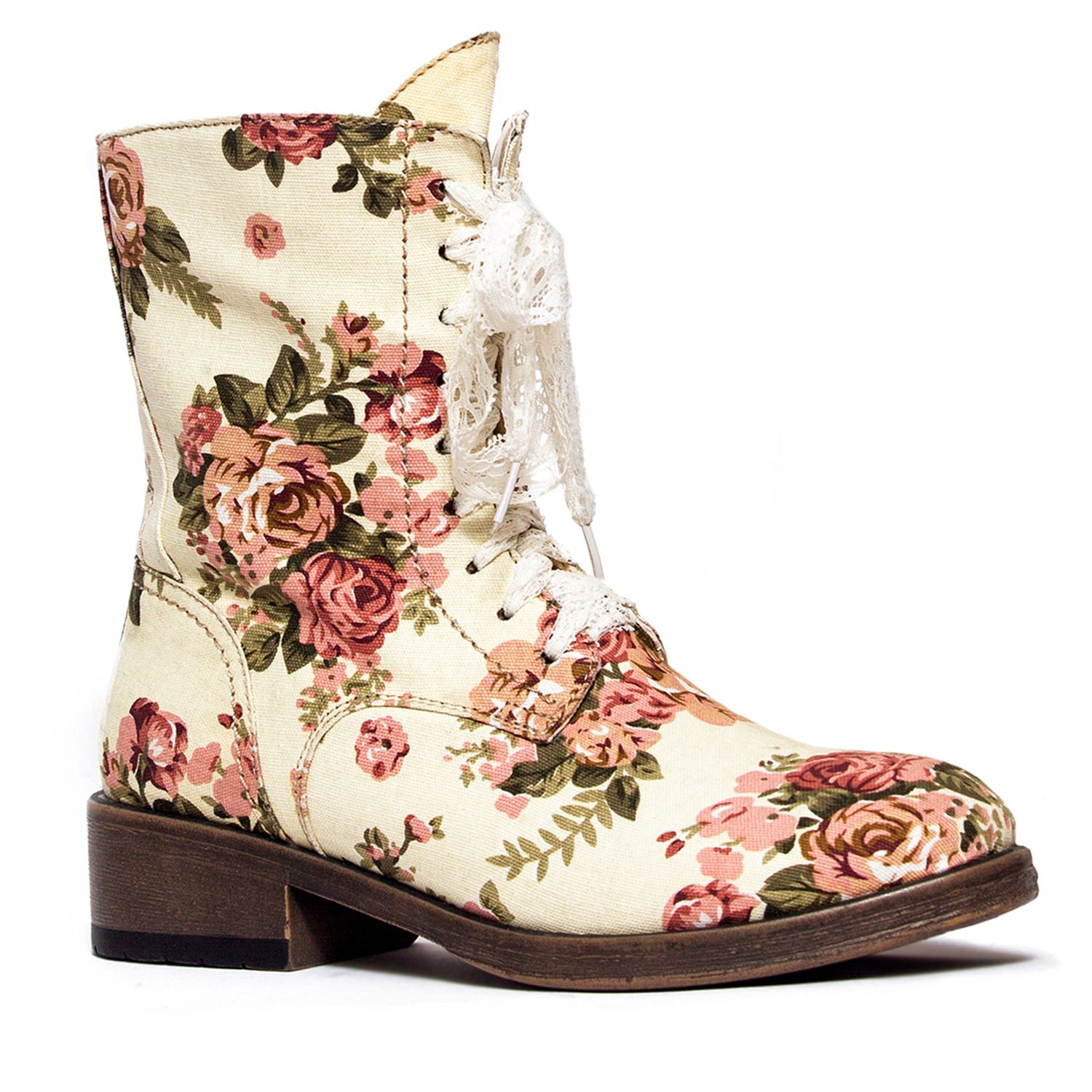 women's floral combat boots