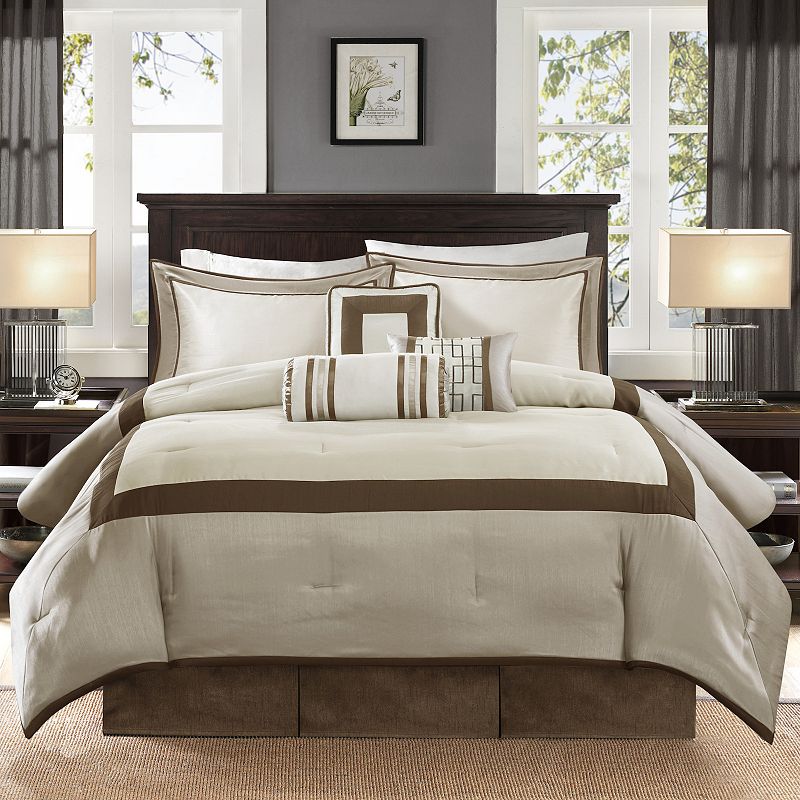 Madison Park Abigail 7-piece Comforter Set with Throw Pillows, Brown, Cal K