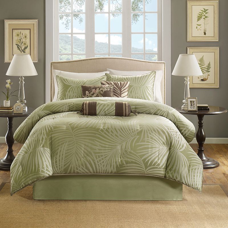 Madison Park Bermuda 7-piece Coastal Comforter Set with Throw Pillows, Gree