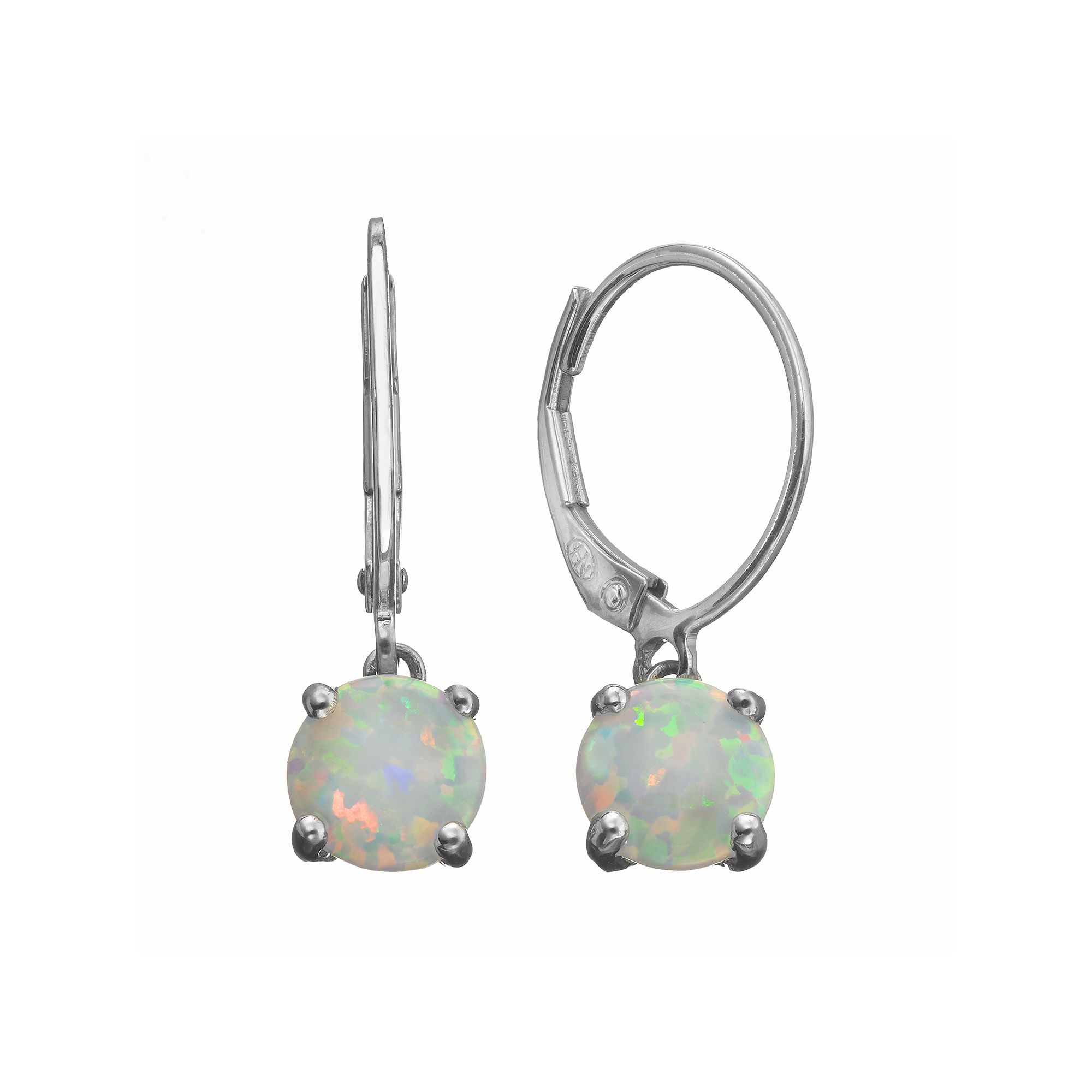 Lab-Created Opal Sterling Silver Drop Earrings, Womens, White