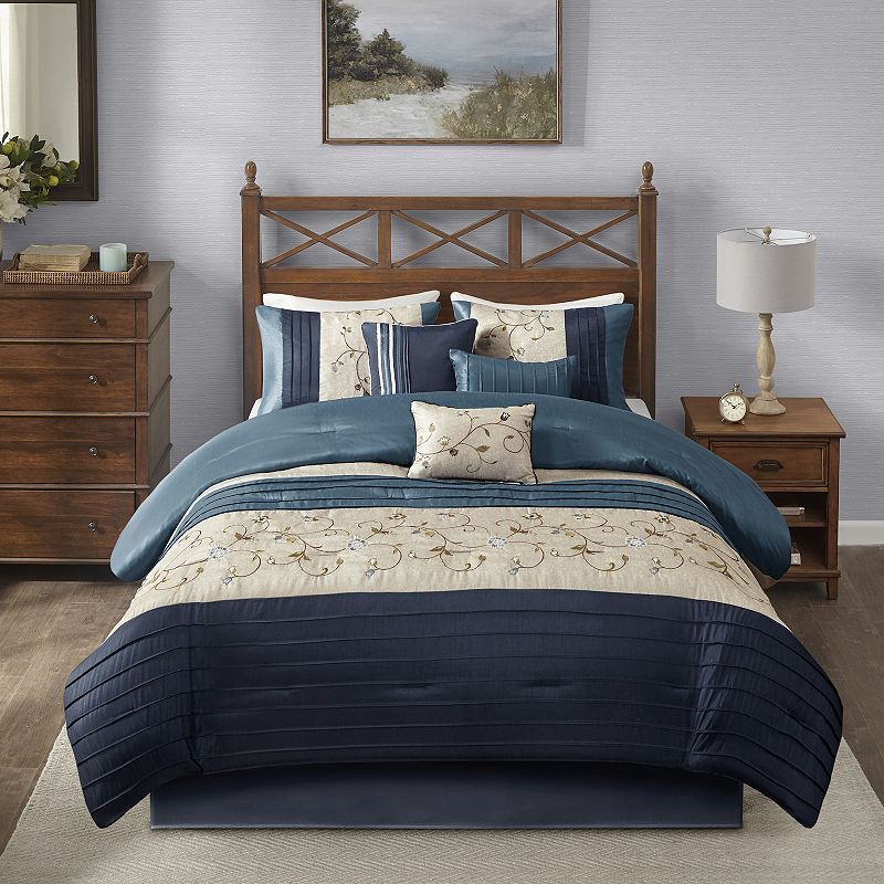Madison Park Belle 7-piece Comforter Set, Blue, Cal King