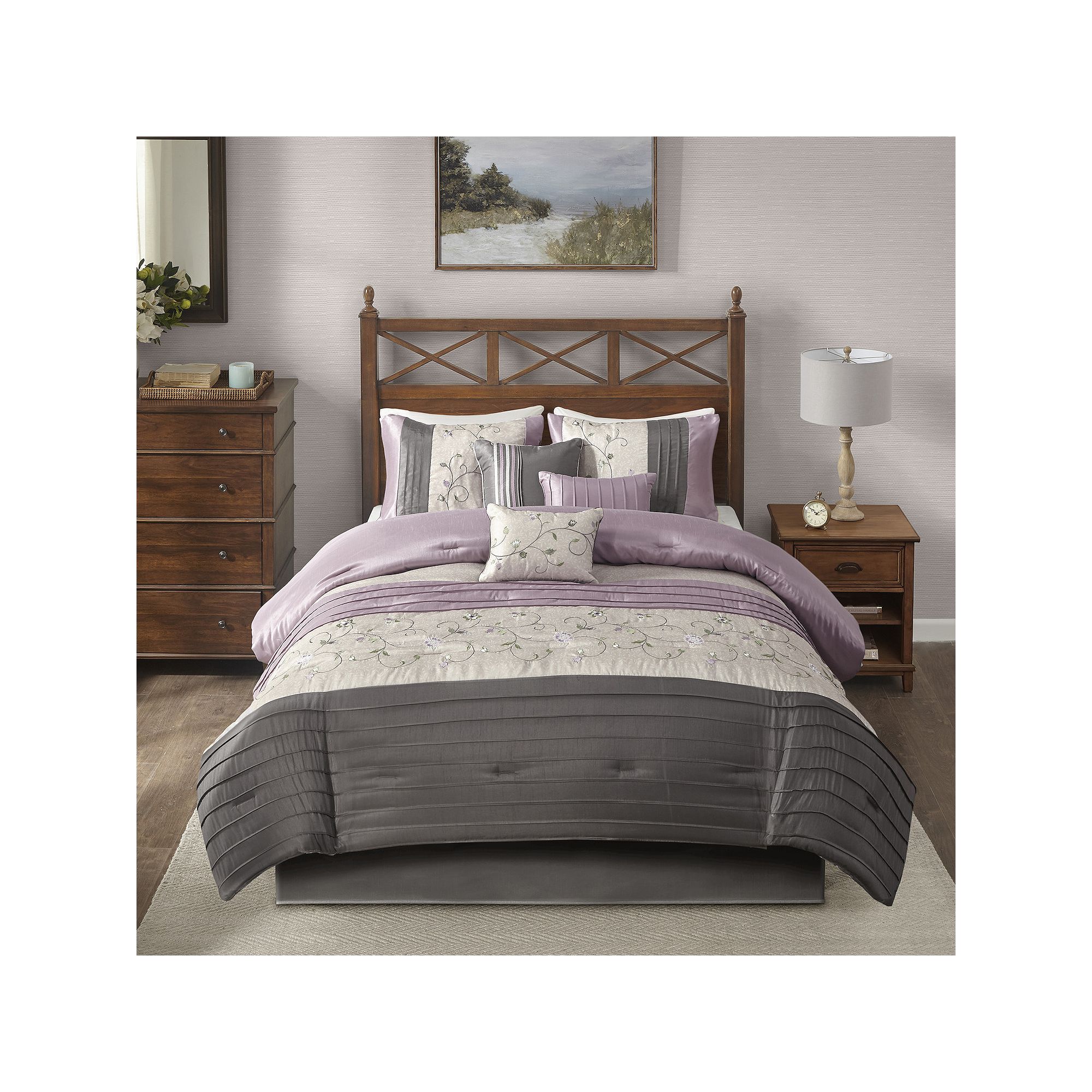 Madison Park Belle 7-piece Comforter Set with Throw Pillows, Purple