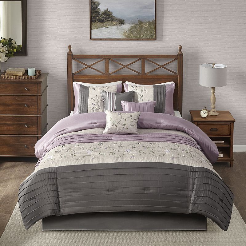 Madison Park Belle 7-piece Comforter Set with Throw Pillows, Purple, Queen