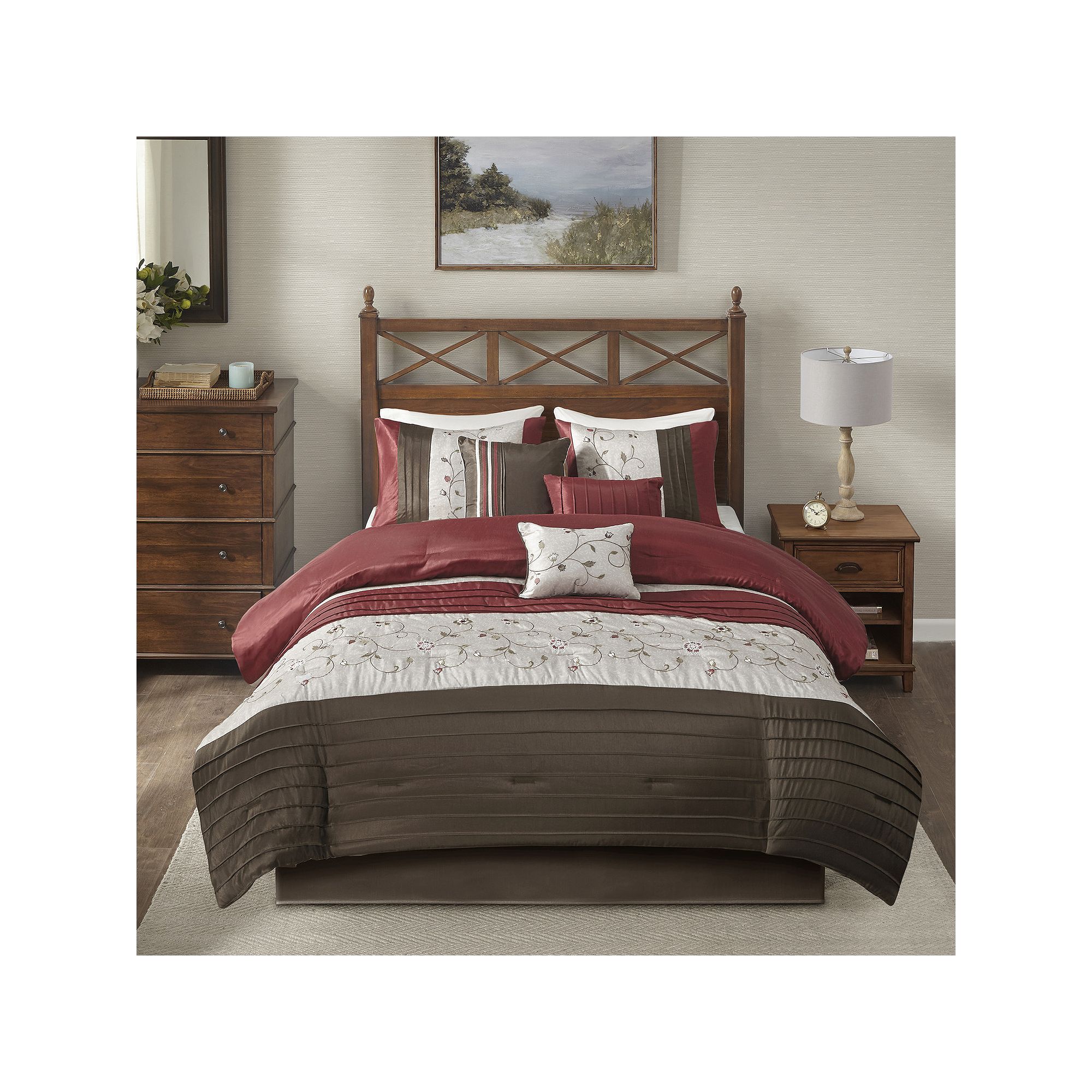 Madison Park Belle 7-piece Comforter Set with Throw Pillows, Red