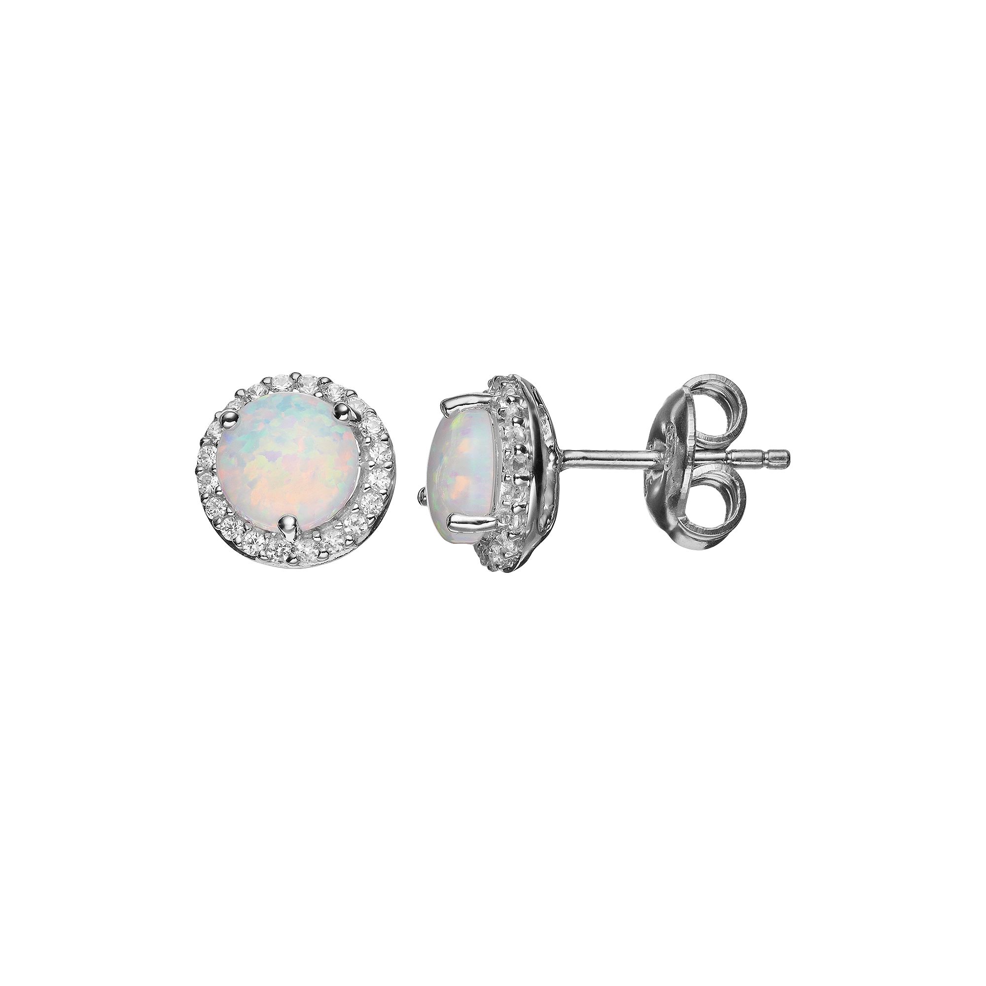 Lab-Created Opal & Lab-Created White Sapphire Sterling Silver Halo Stud Ear