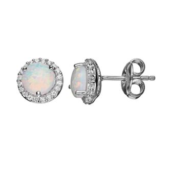 Classic Treasures Lab-Created Opal and Lab-Created White Sapphire Sterling Silver Halo Stud Earrings