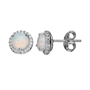 Classic Treasures Lab-Created Opal and Lab-Created White Sapphire Sterling Silver Halo Stud Earrings