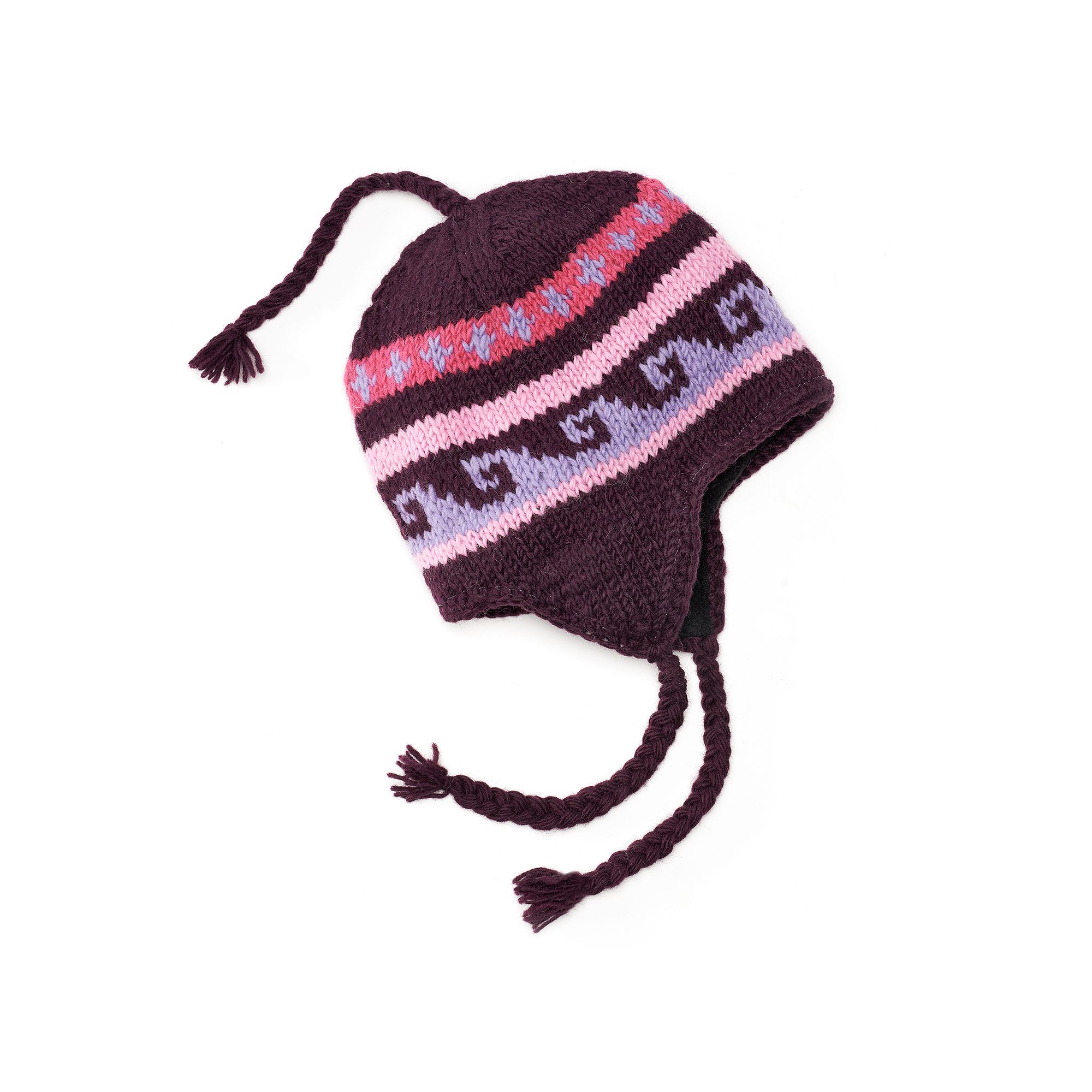 SIJJL Wavy Fleece-Lined Wool Trapper Hat, Purple