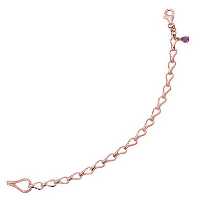 Amethyst and Lab-Created White Sapphire 18k Rose Gold Over Silver Teardrop Bracelet