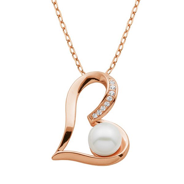 Freshwater Cultured Pearl and Lab-Created White Sapphire 18k Rose Gold ...