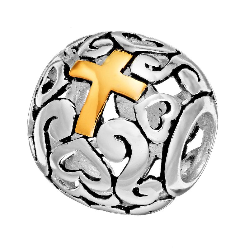 Individuality Beads Sterling Silver and 14k Gold Over Silver Openwork Heart