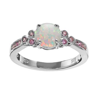 Classic Treasures Lab-Created Opal and Lab-Created Pink Sapphire Sterling Silver Ring