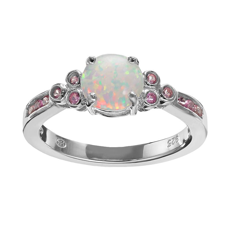 Lab-Created Opal and Lab-Created Pink Sapphire Sterling Silver Ring, Women