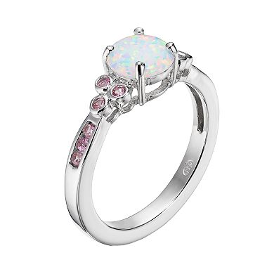 Lab-Created Opal and Lab-Created Pink Sapphire Sterling Silver Ring